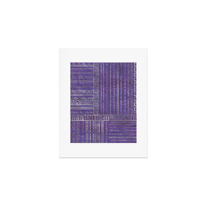 Tribal Ethnic pattern silver on  purple Art Print Gallery Image 1