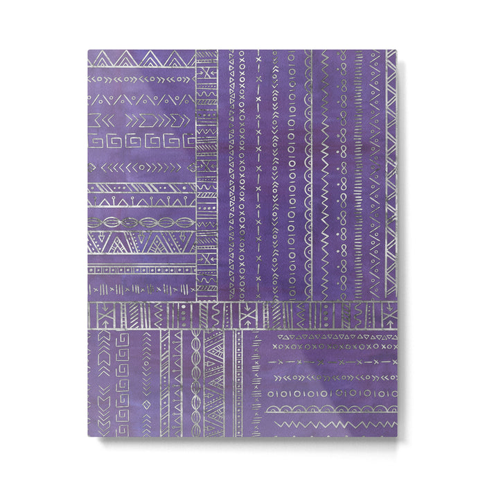 Tribal Ethnic pattern silver on  purple Metal Print Gallery Image 1