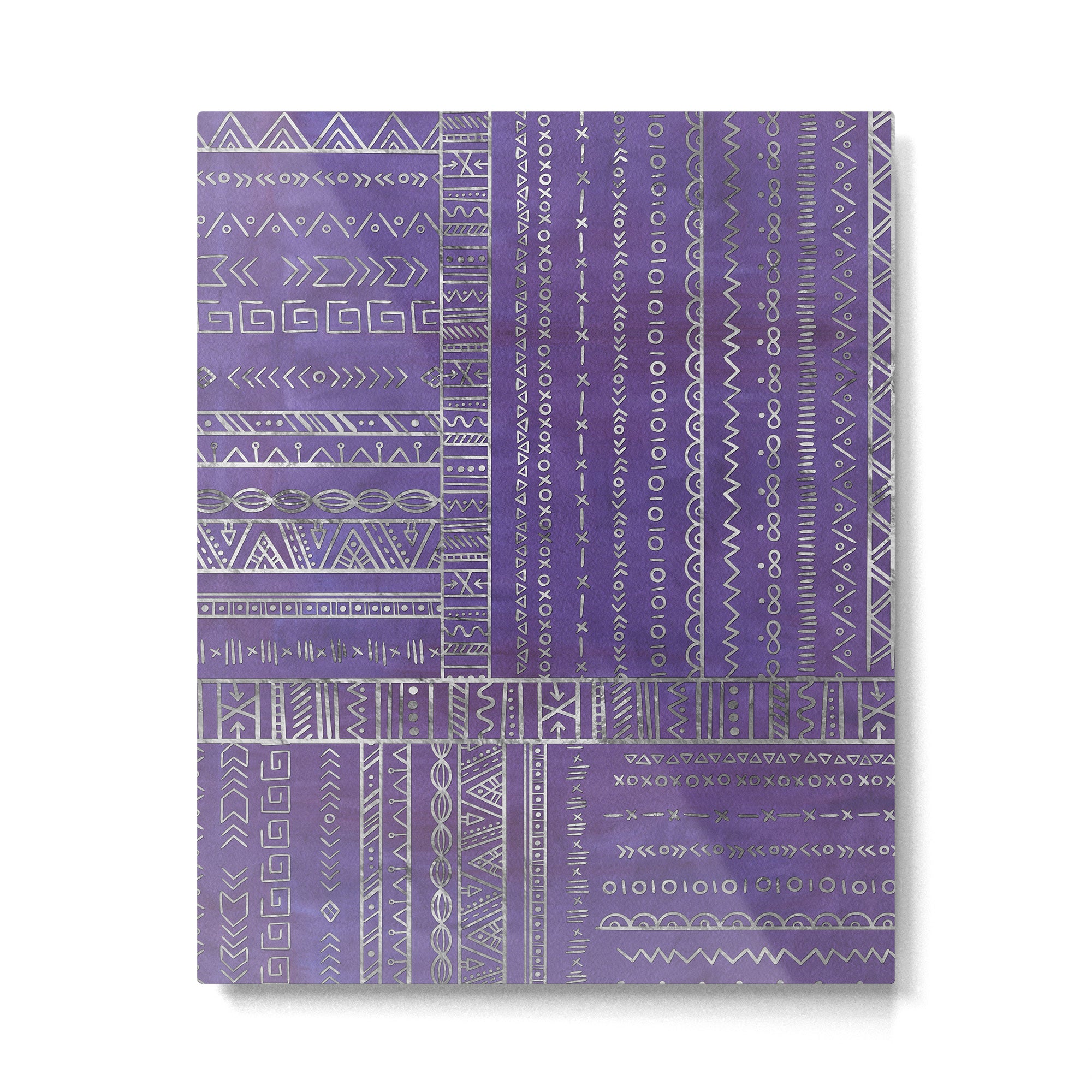 Tribal Ethnic pattern silver on  purple Metal Print Gallery Image 6