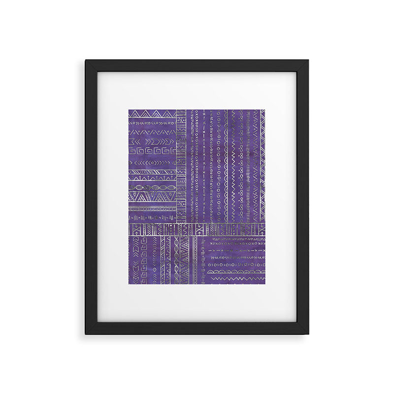 Tribal Ethnic pattern silver on  purple Framed Art Print Gallery Image 6