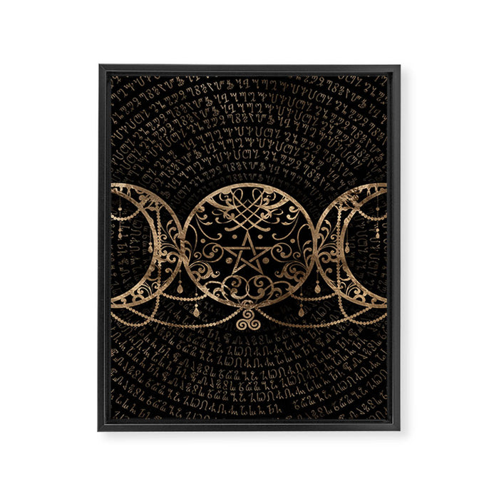 Triple Moon - Triple Goddess Gold and black Framed Canvas Print Gallery Image 1