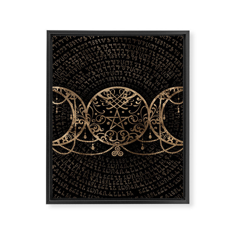 Triple Moon - Triple Goddess Gold and black Framed Canvas Print Gallery Image 8