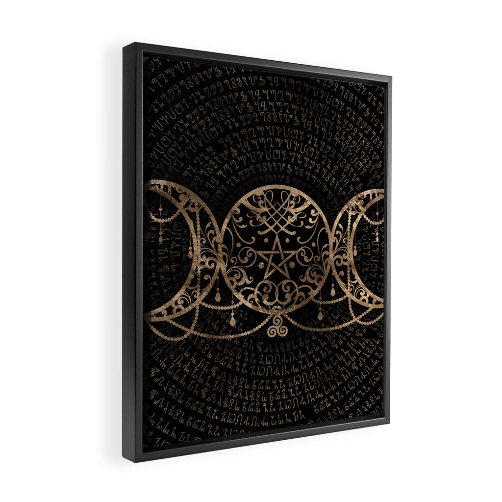 Triple Moon - Triple Goddess Gold and black Framed Canvas Print Gallery Image 2