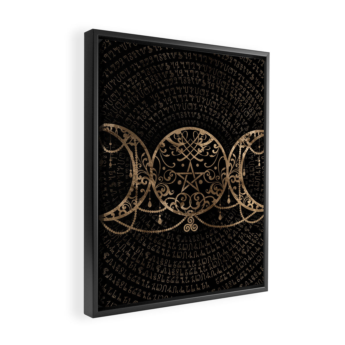 Triple Moon - Triple Goddess Gold and black Framed Canvas Print Gallery Image 2