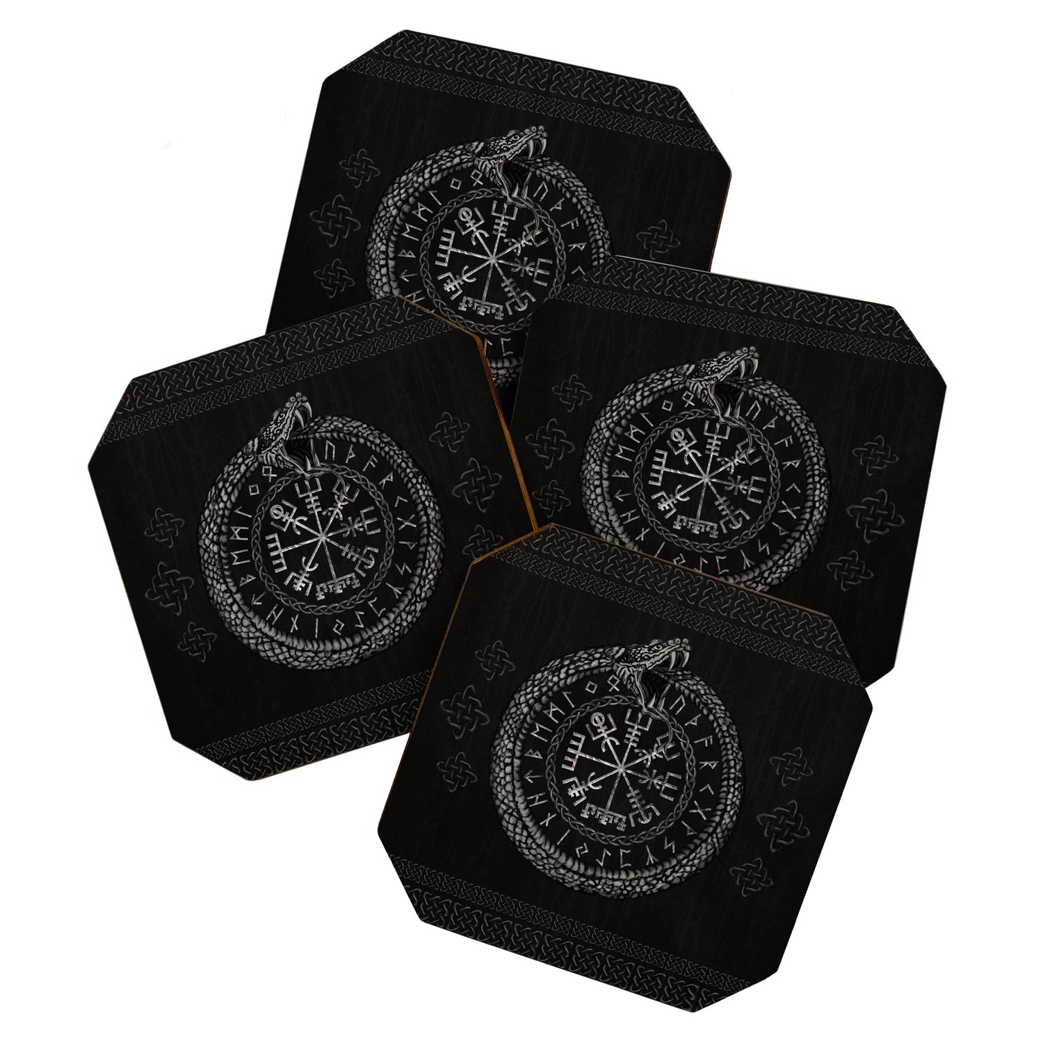 Vegvisir with Ouroboros and runes Coaster Gallery Image 1