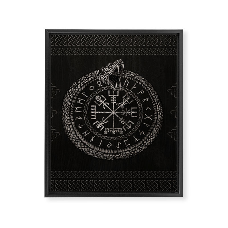 Vegvisir with Ouroboros and runes Framed Canvas Print Gallery Image 8