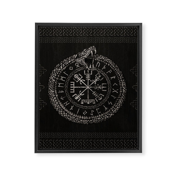 Vegvisir with Ouroboros and runes Framed Canvas Print Gallery Image 1