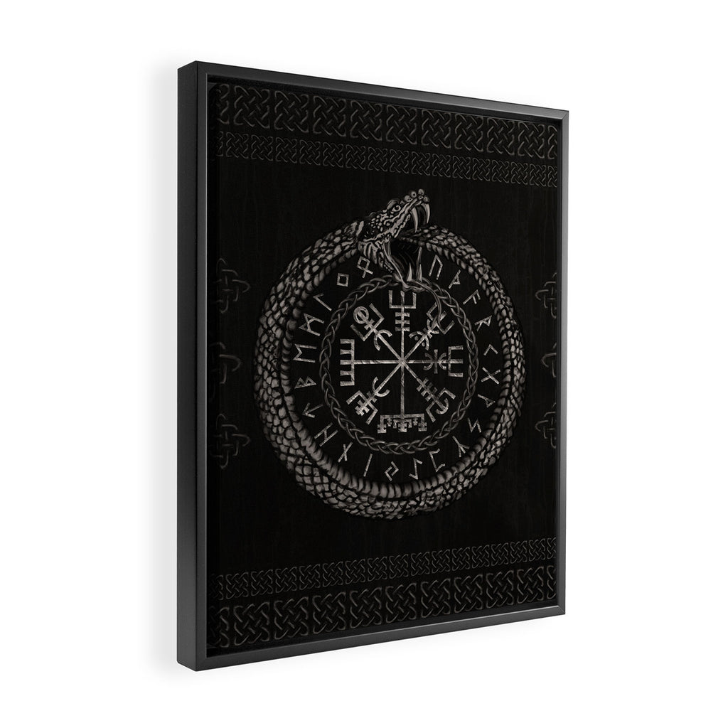 Vegvisir with Ouroboros and runes Framed Canvas Print Gallery Image 2