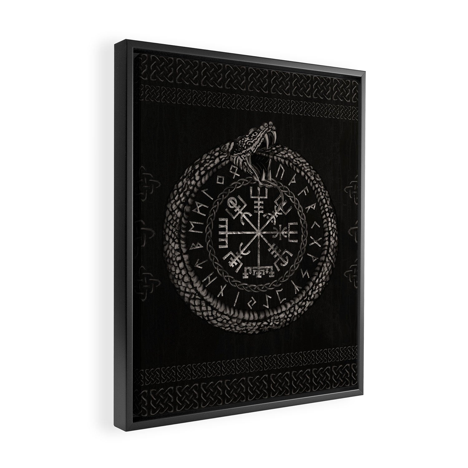 Vegvisir with Ouroboros and runes Framed Canvas Print Gallery Image 2