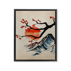 Zen Serenity Landscape - Sakura Mountain Sunset Framed Canvas Print Gallery Image 8