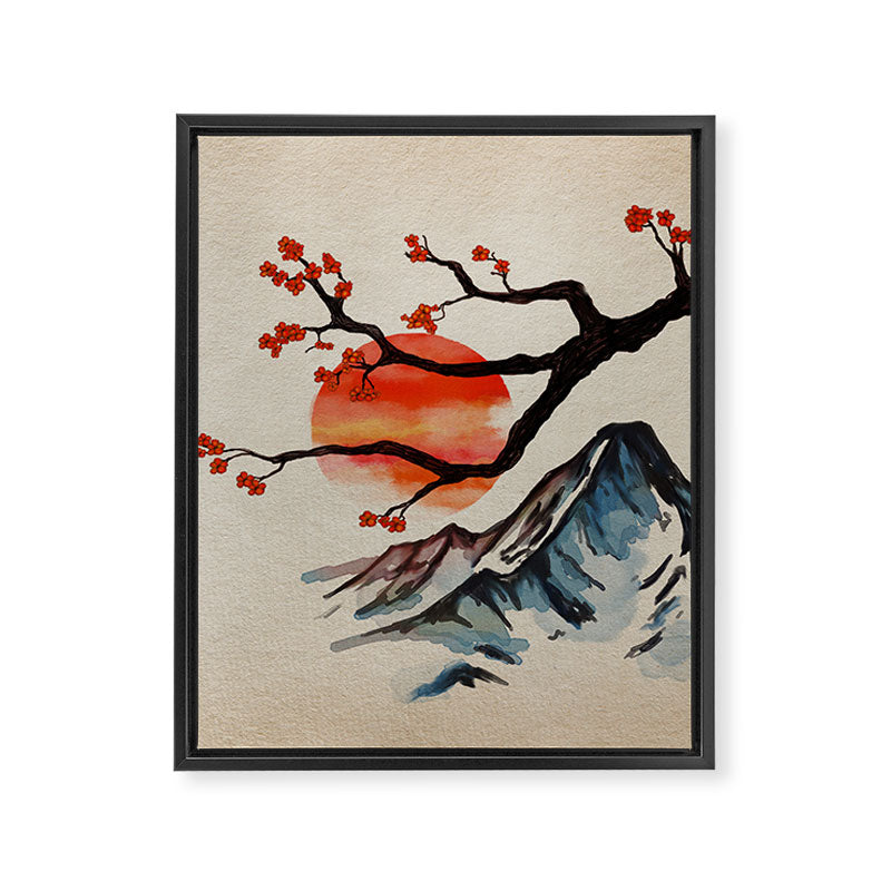 Zen Serenity Landscape - Sakura Mountain Sunset Framed Canvas Print Gallery Image 8