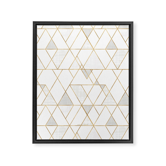 Mod Triangles Gold and white Framed Canvas Print Gallery Image 1