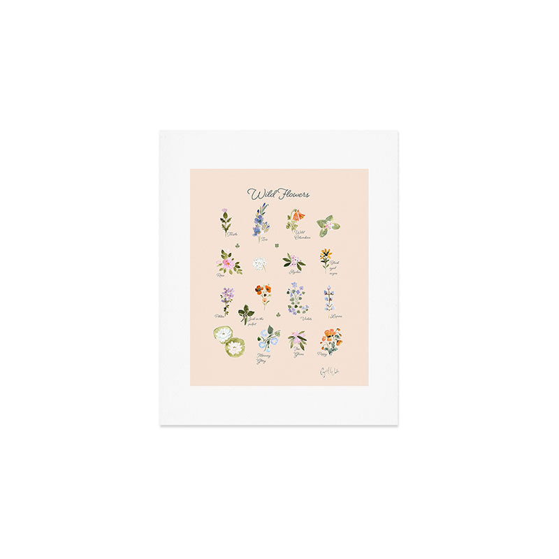 Native Wild Flowers chart on vintage cream by Crystal W Design Art Print Gallery Image 1