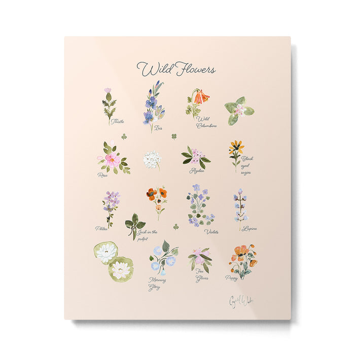 Native Wild Flowers chart on vintage cream by Crystal W Design Metal Print Gallery Image 1