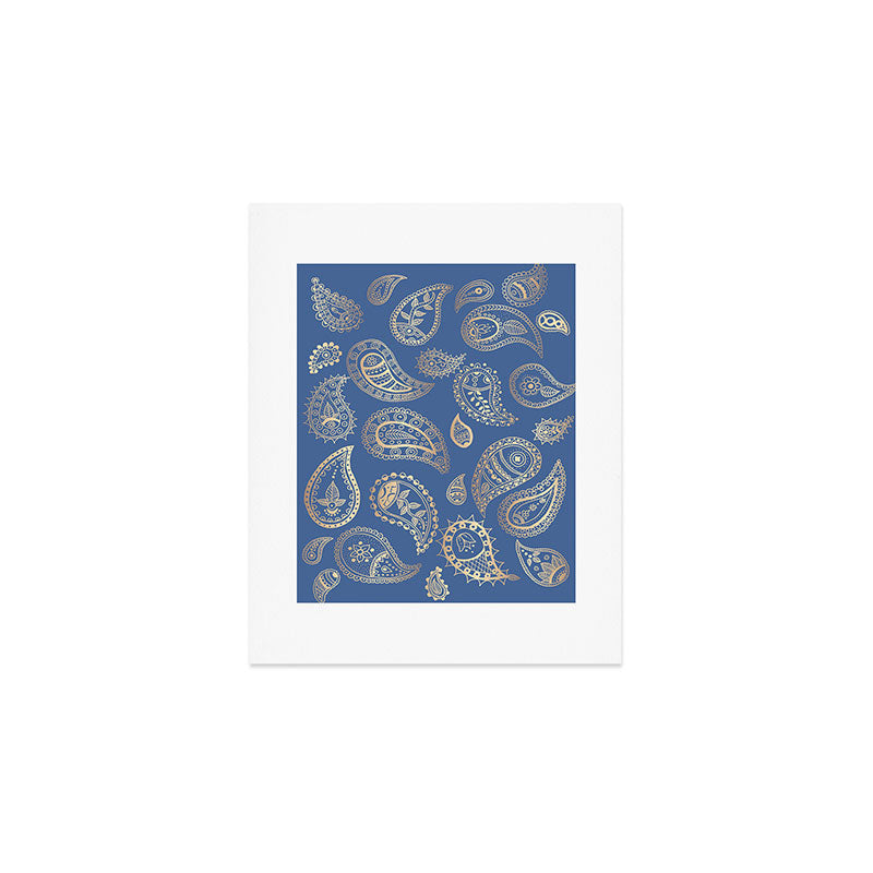 Classic blue and gold paisley Art Print Gallery Image 1