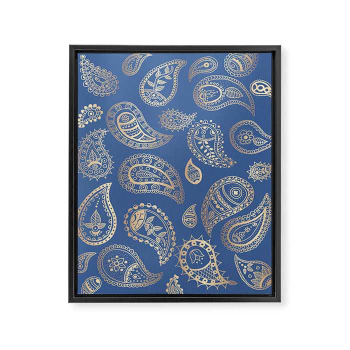 Classic blue and gold paisley Framed Canvas Print Gallery Image 1