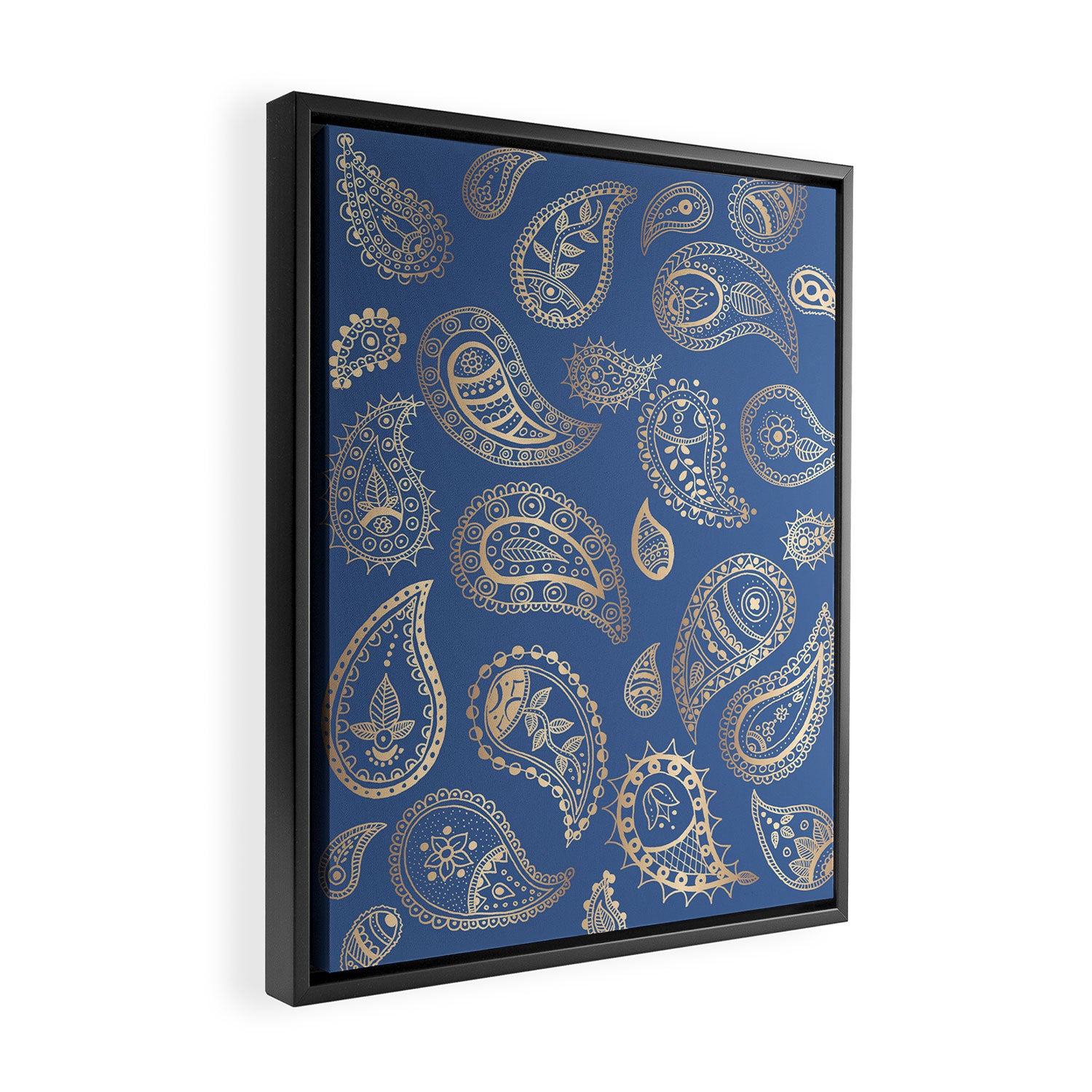 Classic blue and gold paisley Framed Canvas Print Gallery Image 2