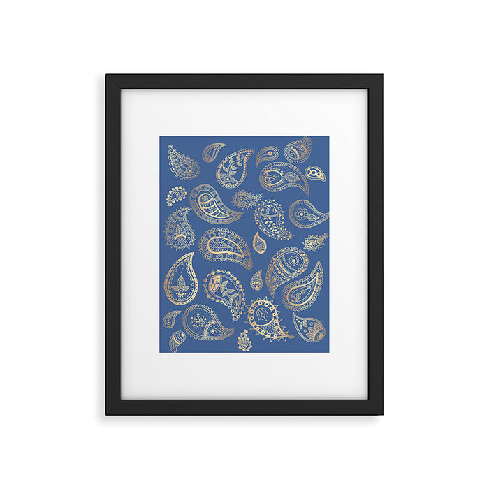 Classic blue and gold paisley Framed Art Print Gallery Image 1