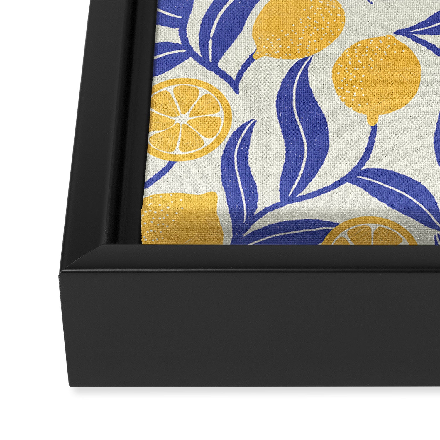 Lemon Orchard - blue and yellow Framed Canvas Print Gallery Image 3