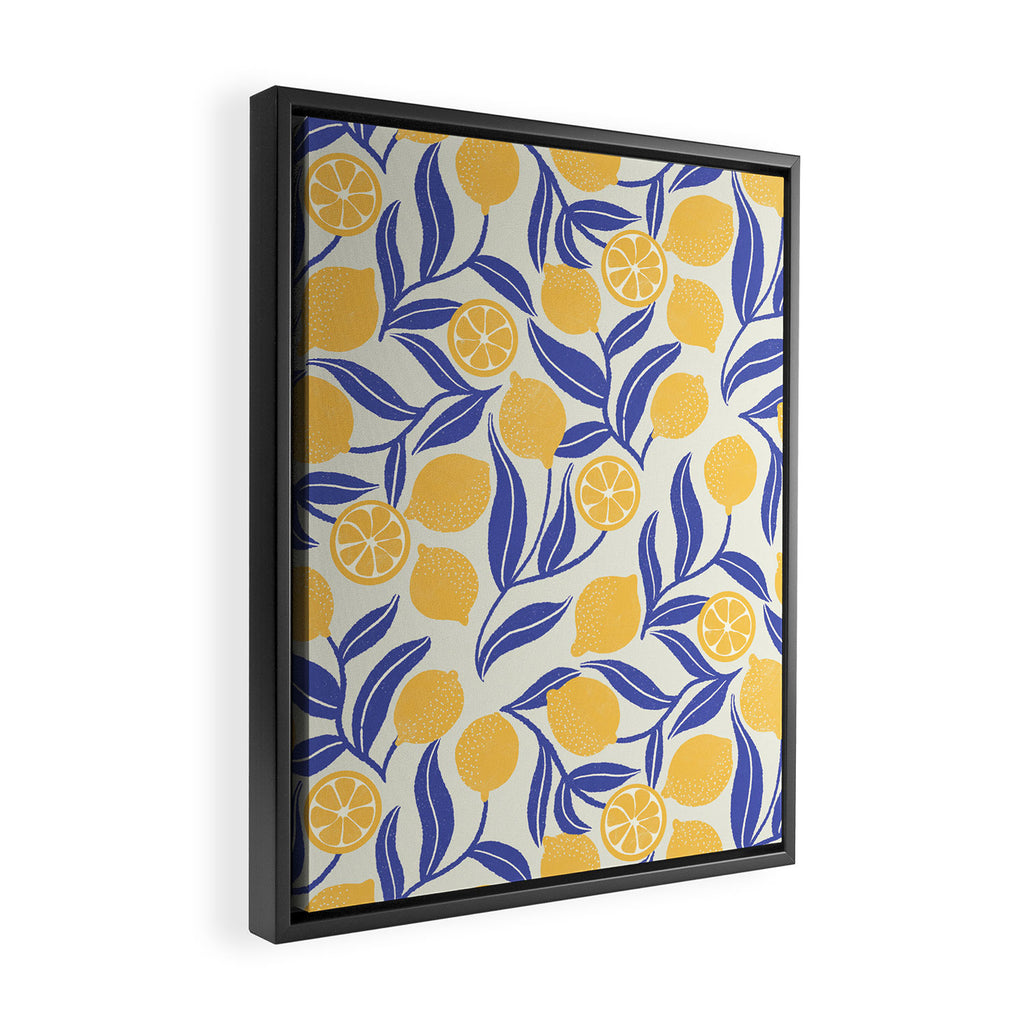 Lemon Orchard - blue and yellow Framed Canvas Print Gallery Image 2