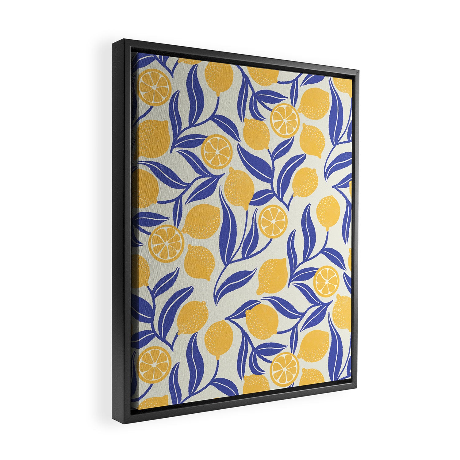 Lemon Orchard - blue and yellow Framed Canvas Print Gallery Image 2
