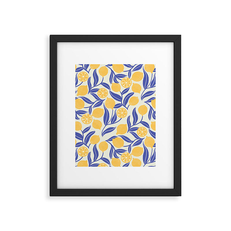Lemon Orchard - blue and yellow Framed Art Print Gallery Image 6