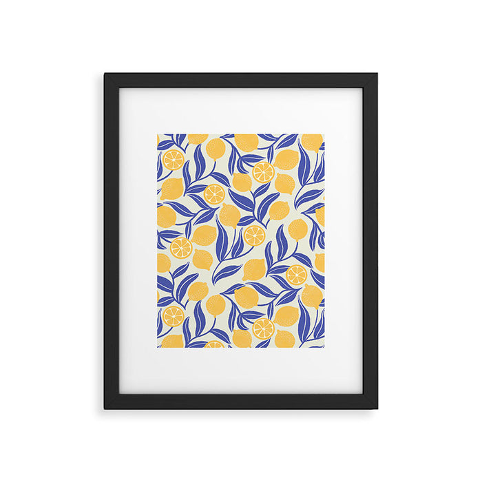 Lemon Orchard - blue and yellow Framed Art Print Gallery Image 1