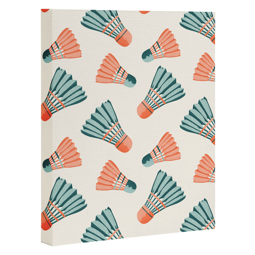 Orange and teal vintage badminton shuttlecocks Canvas Print Gallery Image 3