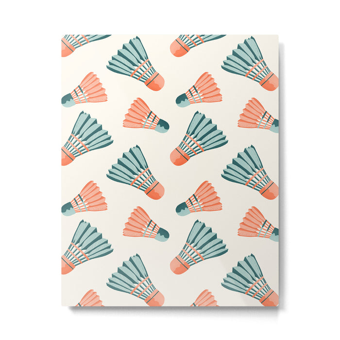Orange and teal vintage badminton shuttlecocks Metal Print Gallery Image 1