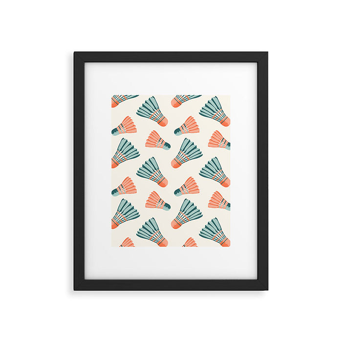Orange and teal vintage badminton shuttlecocks Framed Art Print Gallery Image 1