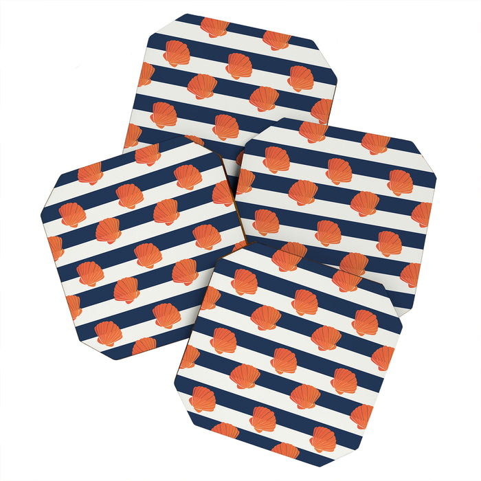 Orange clamshell and navy stripes Coaster Gallery Image 1