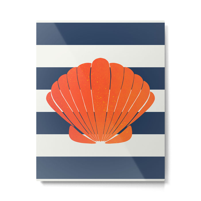 Orange clamshell and navy stripes Metal Print Gallery Image 1