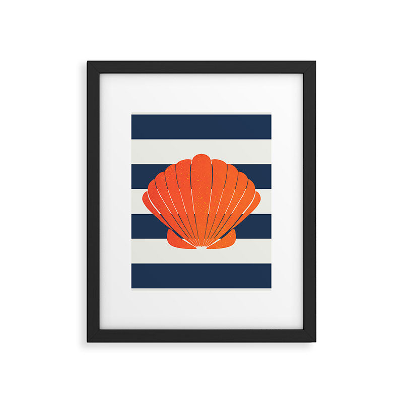 Orange clamshell and navy stripes Framed Art Print Gallery Image 5