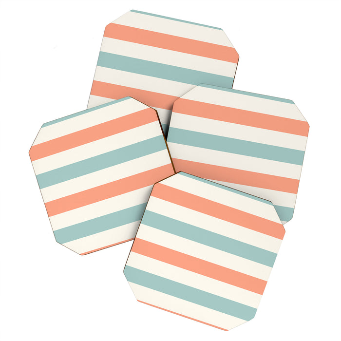 Orange, turquoise and cream stripes Coaster Gallery Image 1