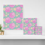 Pink and turquoise hibiscus flowers pattern Canvas Print Gallery Image 3