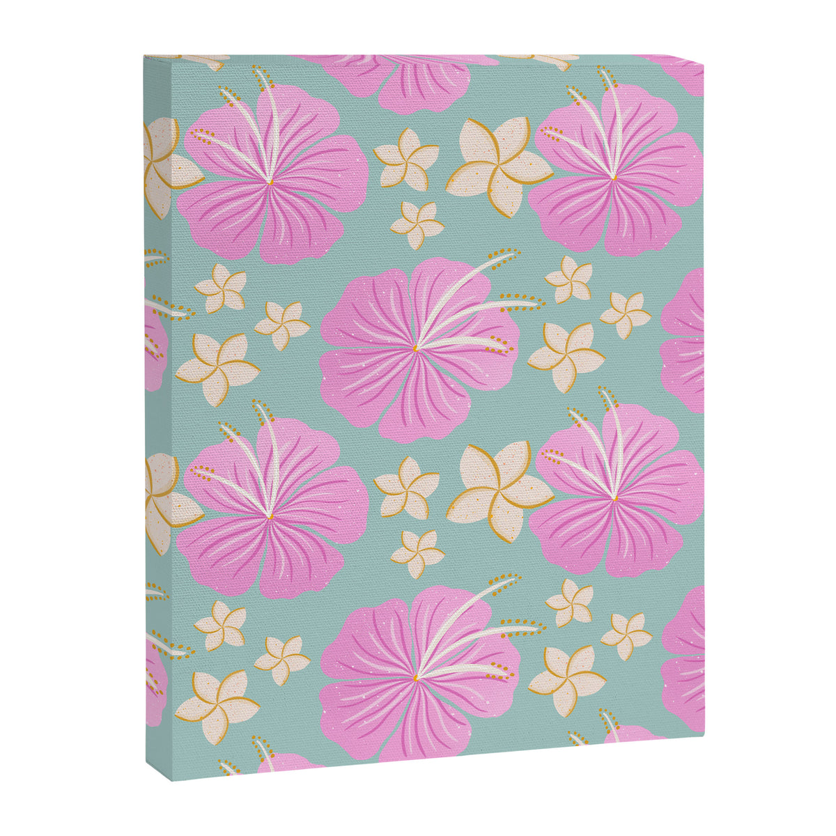 Pink and turquoise hibiscus flowers pattern Canvas Print Gallery Image 6