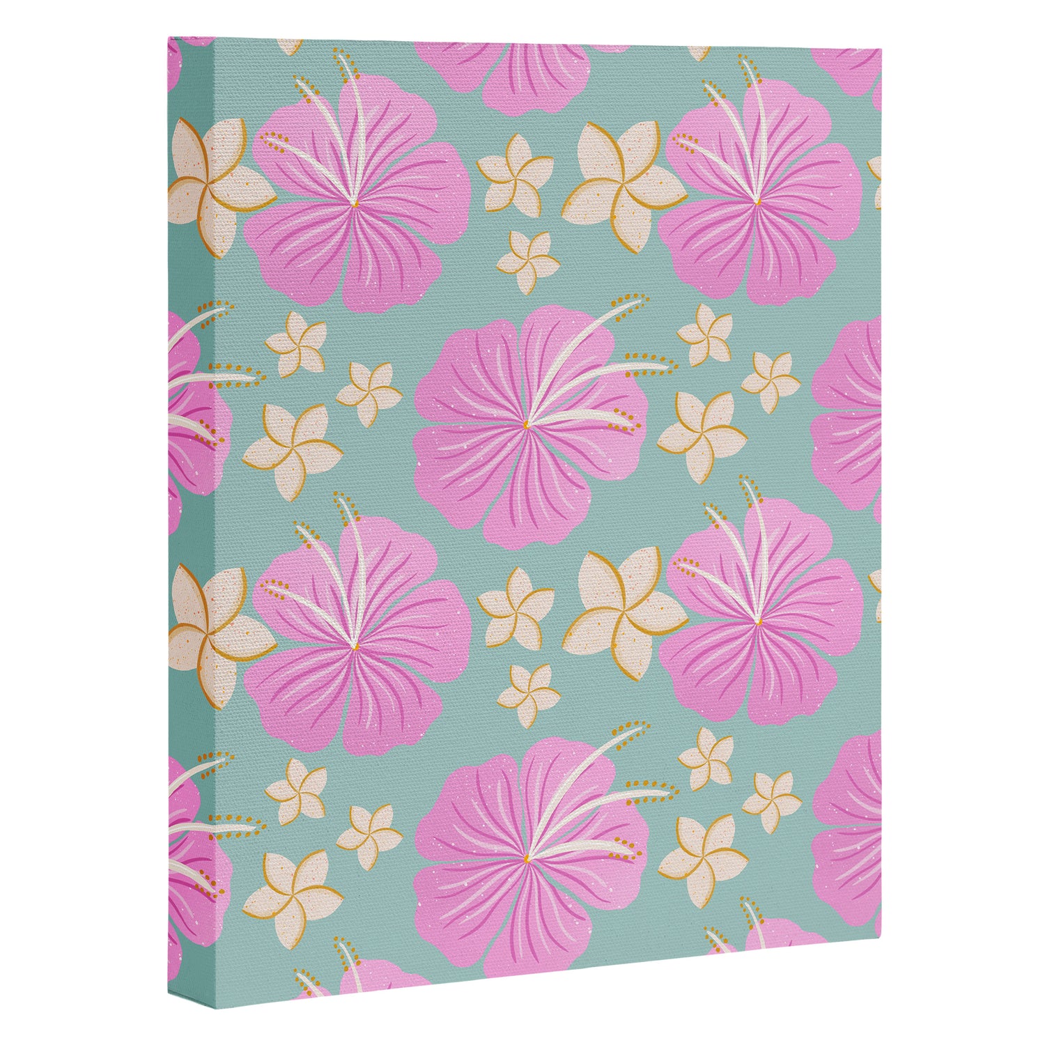 Pink and turquoise hibiscus flowers pattern Canvas Print Gallery Image 3