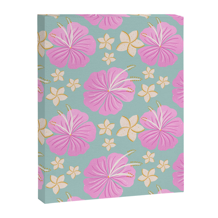 Pink and turquoise hibiscus flowers pattern Canvas Print Gallery Image 1