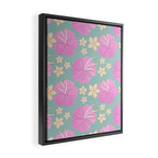 Pink and turquoise hibiscus flowers pattern Framed Canvas Print Gallery Image 2