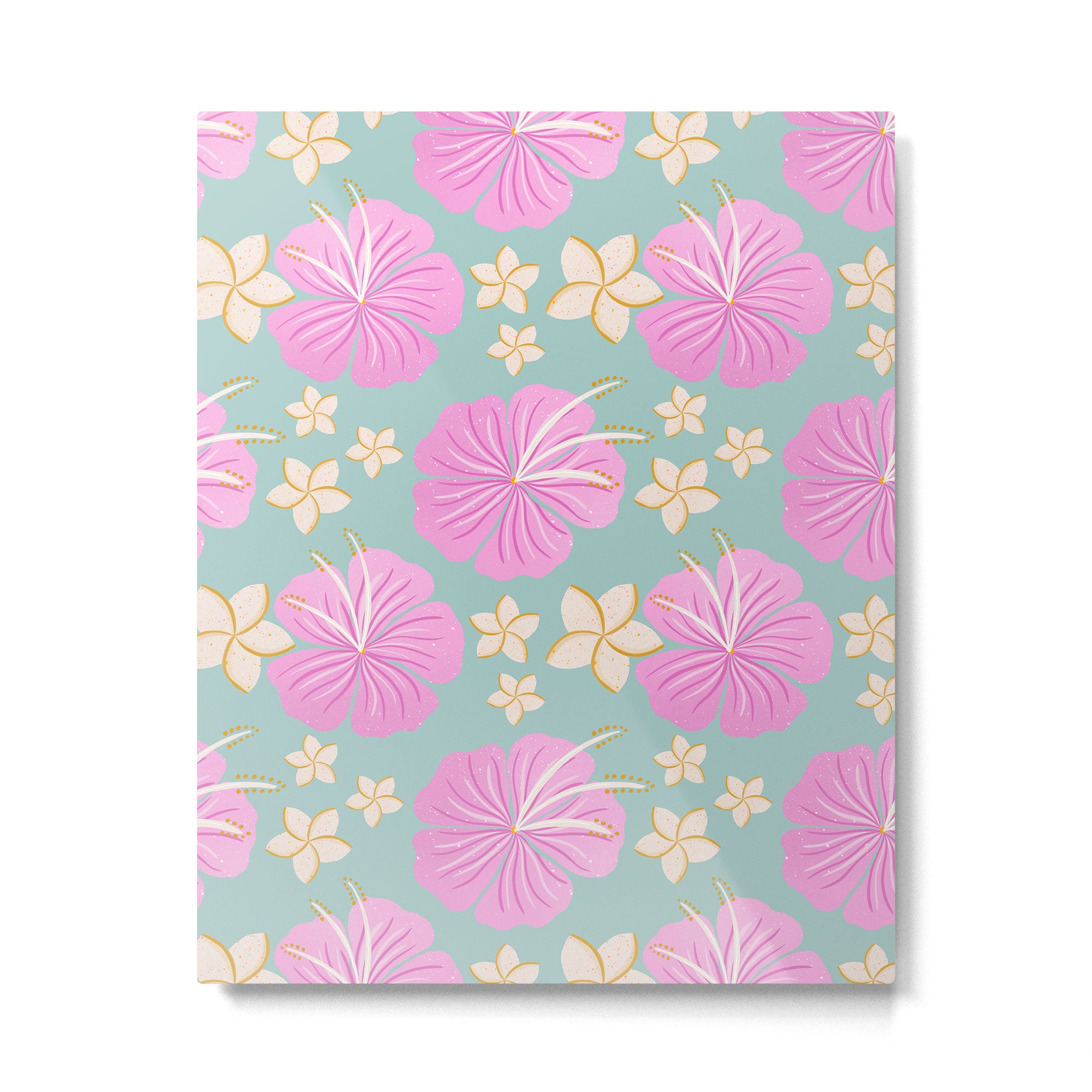 Pink and turquoise hibiscus flowers pattern Metal Print Gallery Image 4