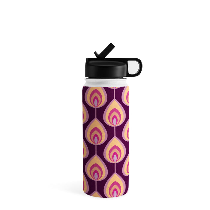 Psychedelic peacock feathers retro pattern Water Bottle Gallery Image 1