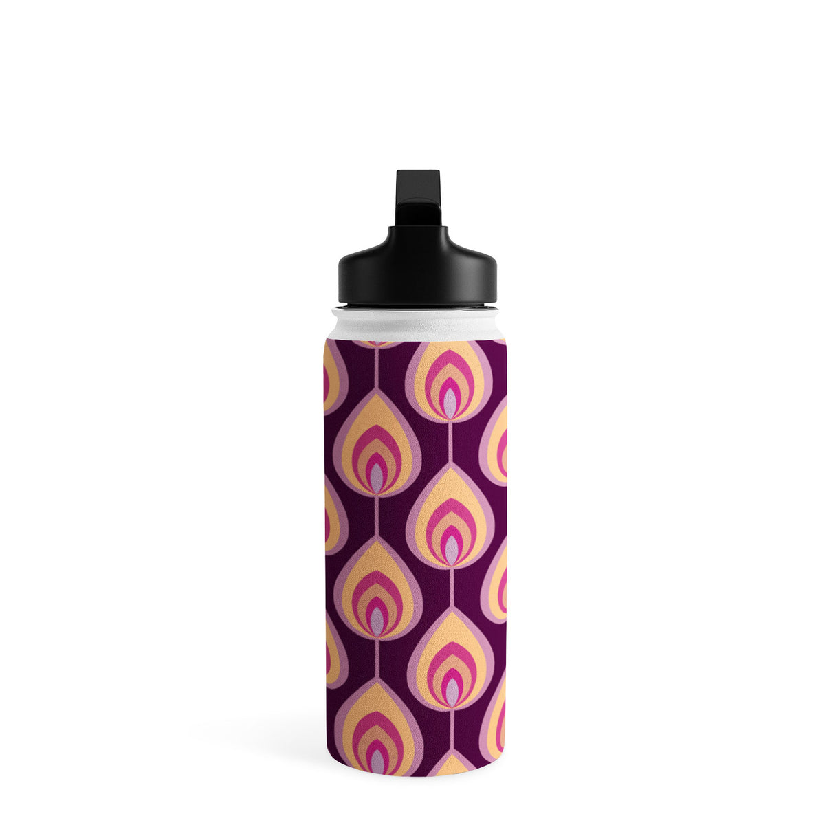 Psychedelic peacock feathers retro pattern Water Bottle Gallery Image 2
