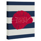 Red nautilus shell and navy stripes Canvas Print Gallery Image 3