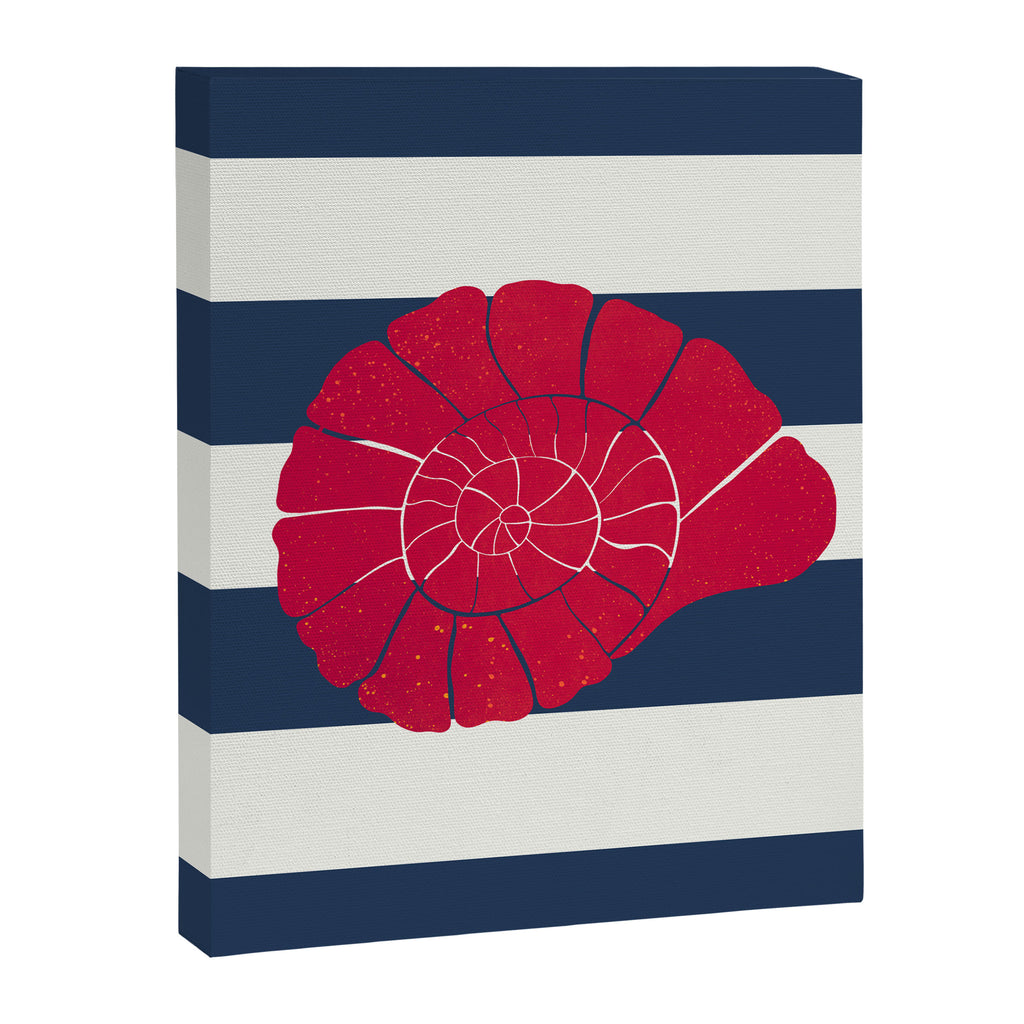 Red nautilus shell and navy stripes Canvas Print Gallery Image 6