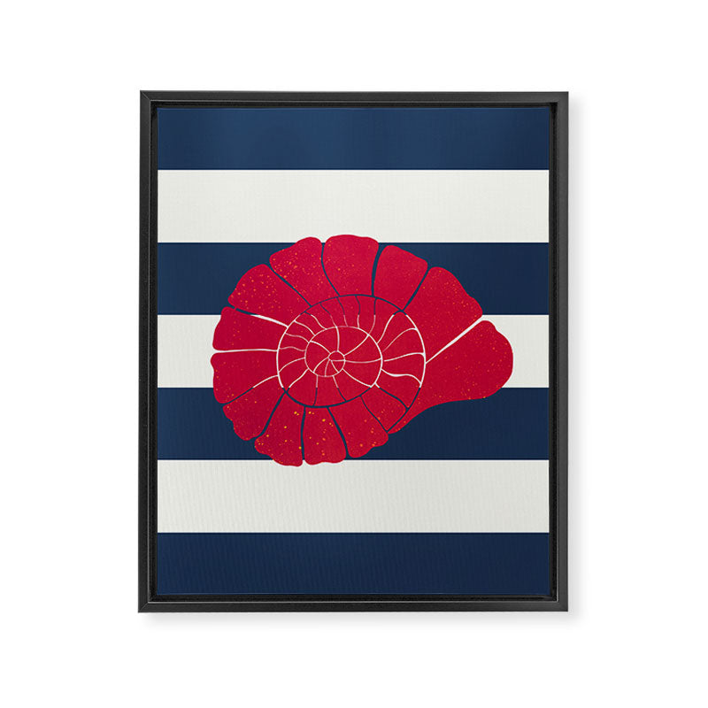 Red nautilus shell and navy stripes Framed Canvas Print Gallery Image 6