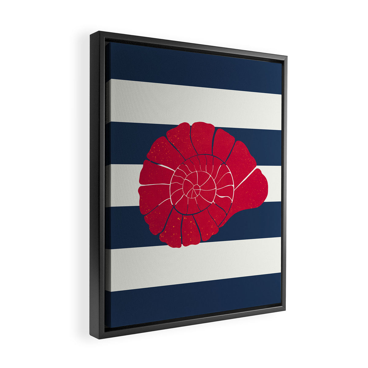 Red nautilus shell and navy stripes Framed Canvas Print Gallery Image 2