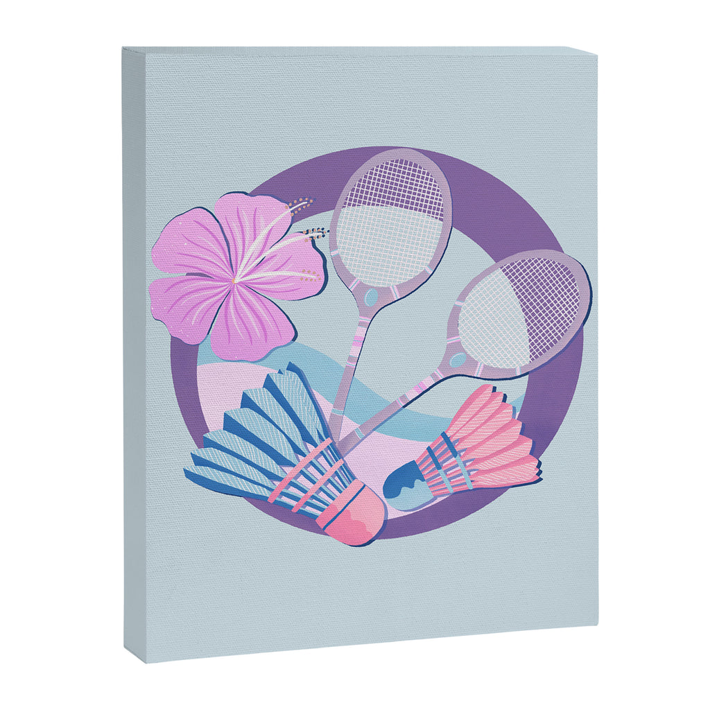 Tropical badminton badge - pastel purple and pink Canvas Print Gallery Image 8
