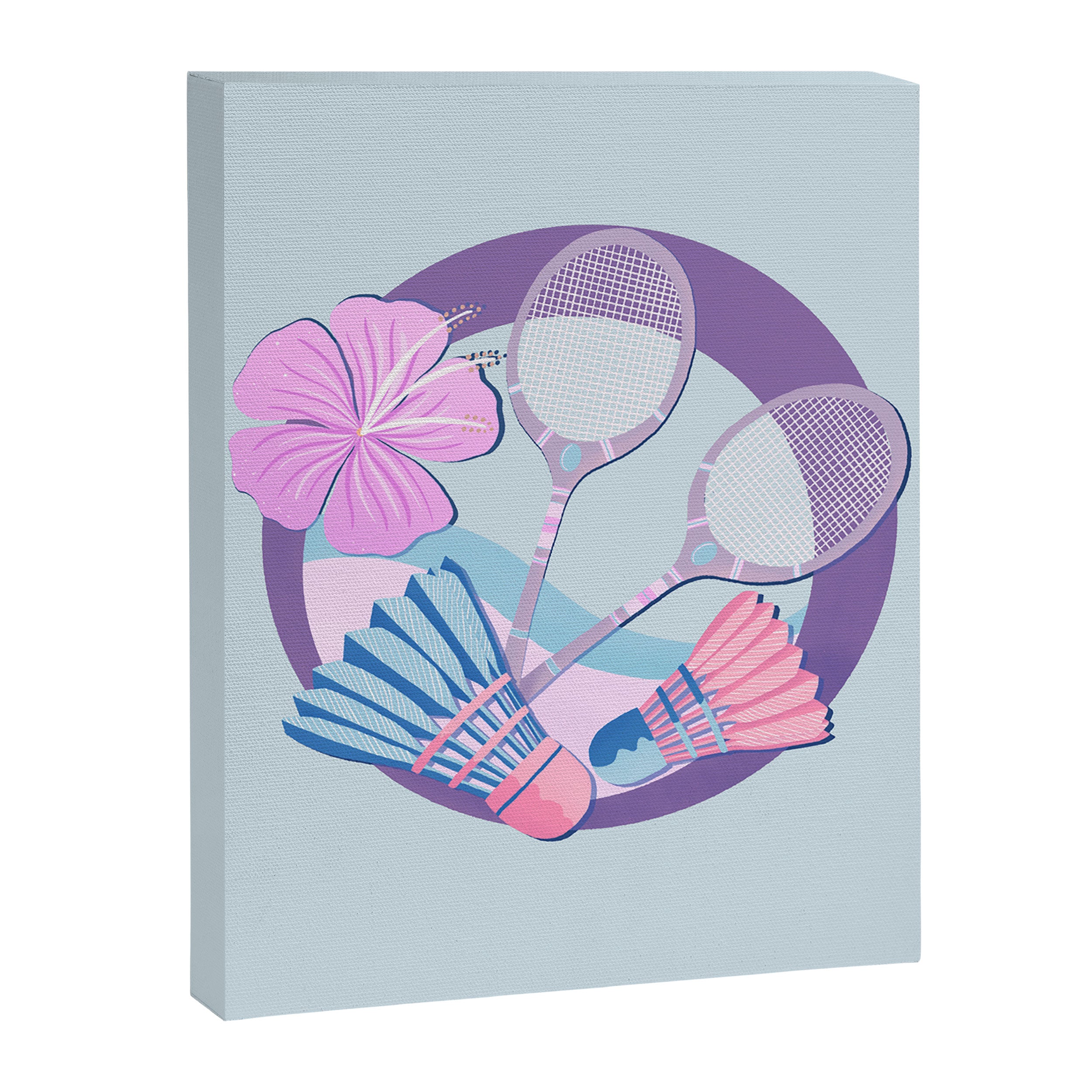 Tropical badminton badge - pastel purple and pink Canvas Print Gallery Image 8