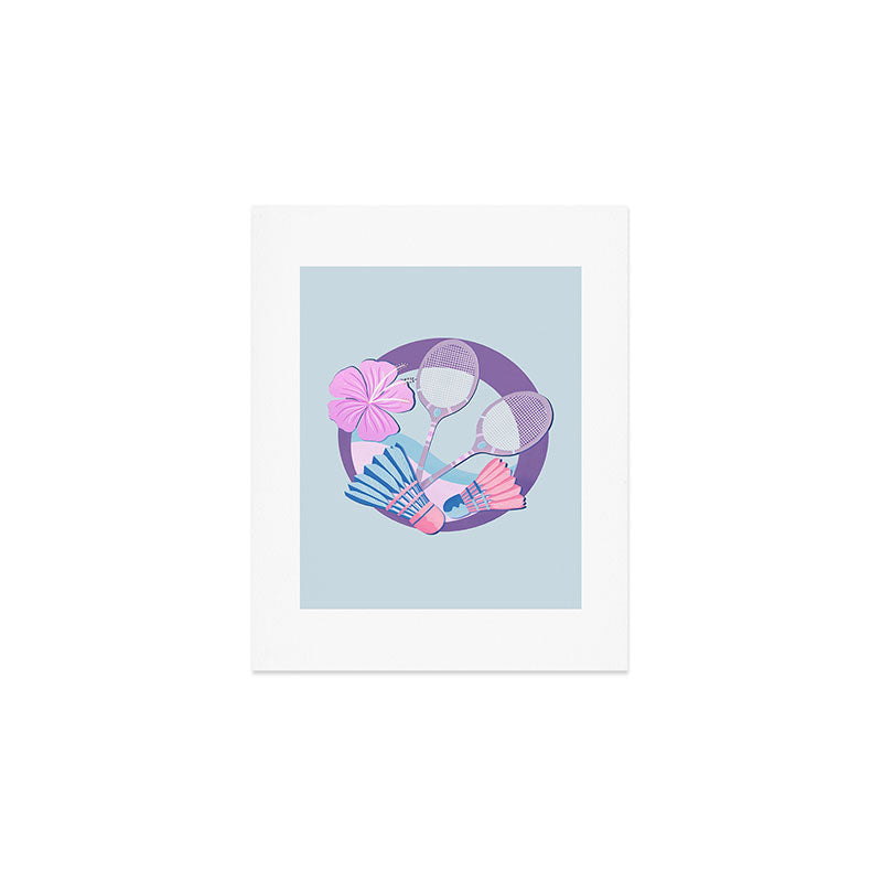 Tropical badminton badge - pastel purple and pink Art Print Gallery Image 1