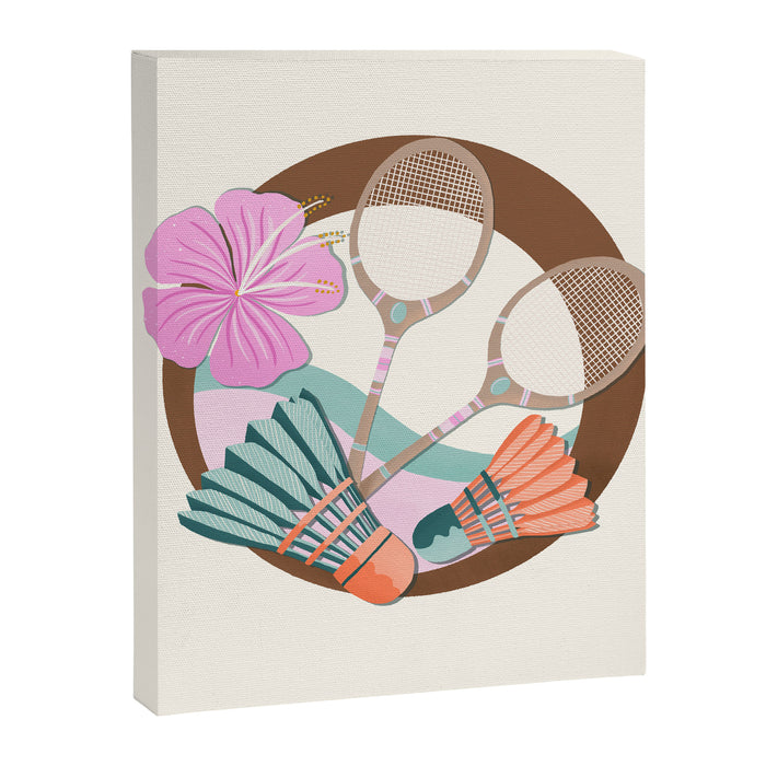 Tropical Badminton badge - pink, orange and teal Canvas Print Gallery Image 1